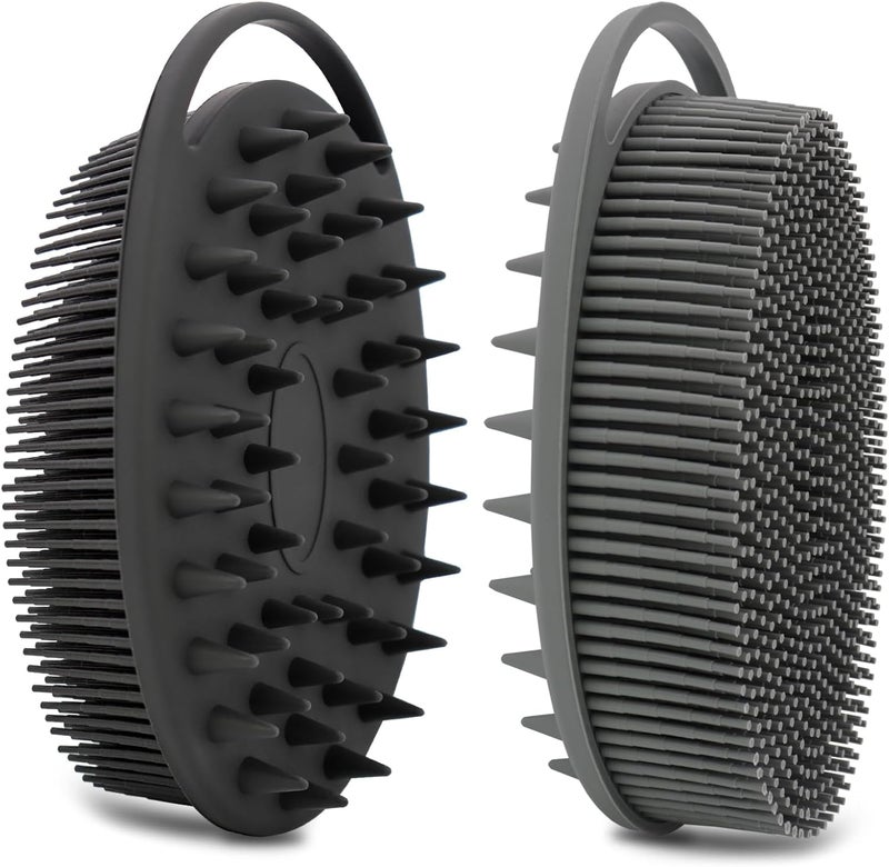 HAYSNA 2 Pack Silicone Body Scrubber, Loofah Double-Sided Body Brush,Shower Scrubber and Scalp Massager Shampoo Brush for Sensitive Kids Women Men All Kinds of Skin (Black & Gray) - Image 1